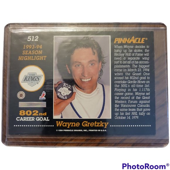 Wayne Gretzky 1993-1994 Pinnacle All Time Leading Goal Scorer #512 - Picture 4 of 4